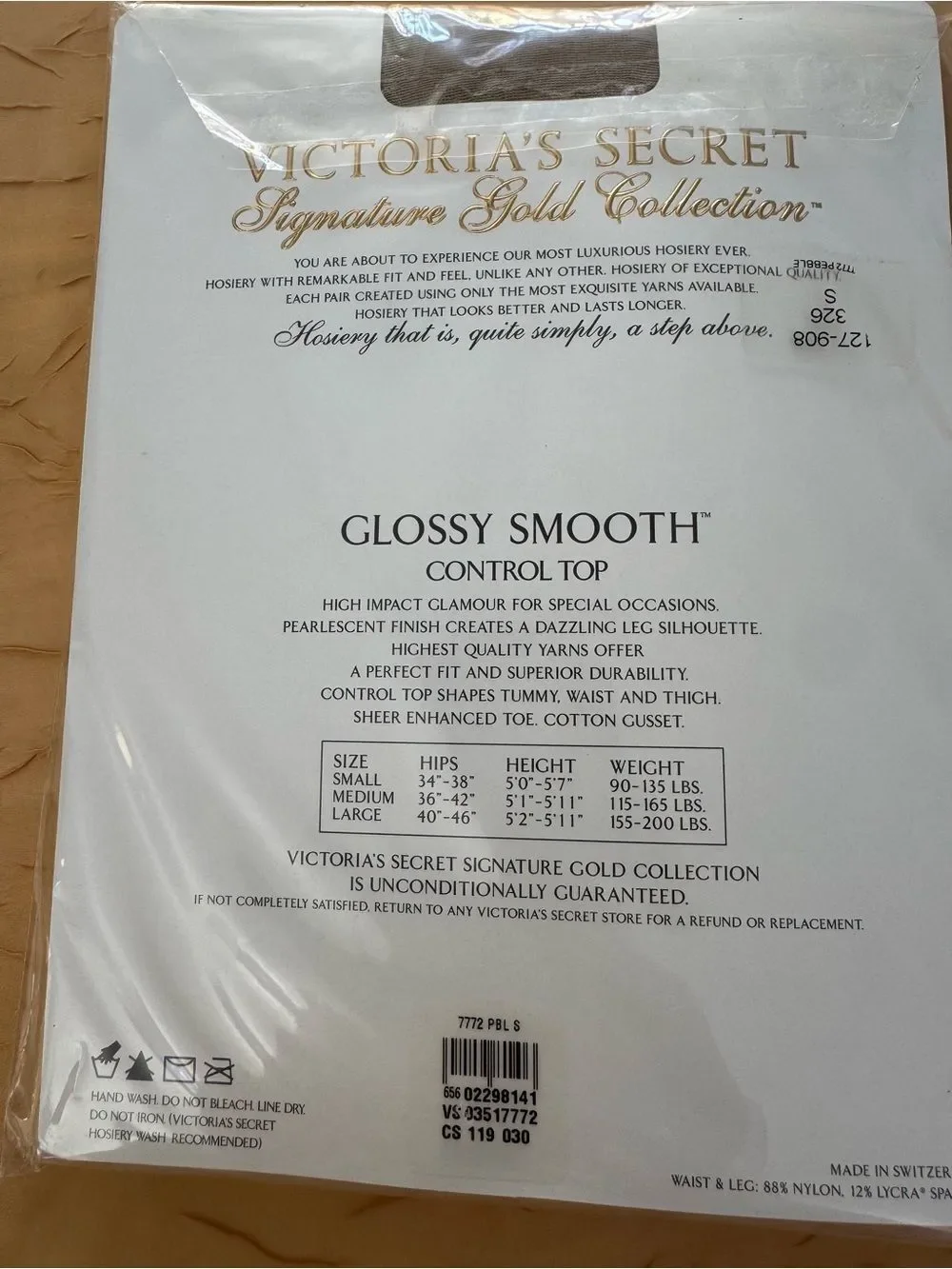 VTG Victoria's Secret Signature Gold Collection Pantyhose Glossy Smooth Small